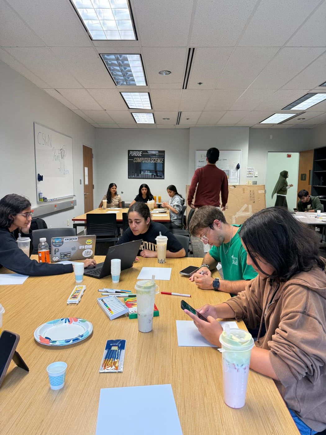 Watercolor supplies and boba at a CSWN paint social