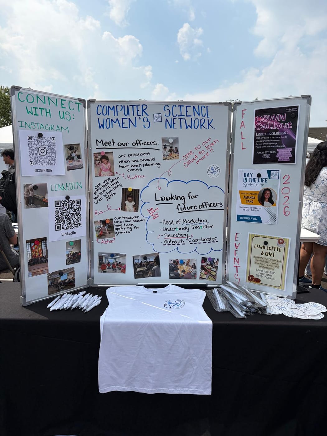 CSWN's recruiting board with officer intros and event flyers