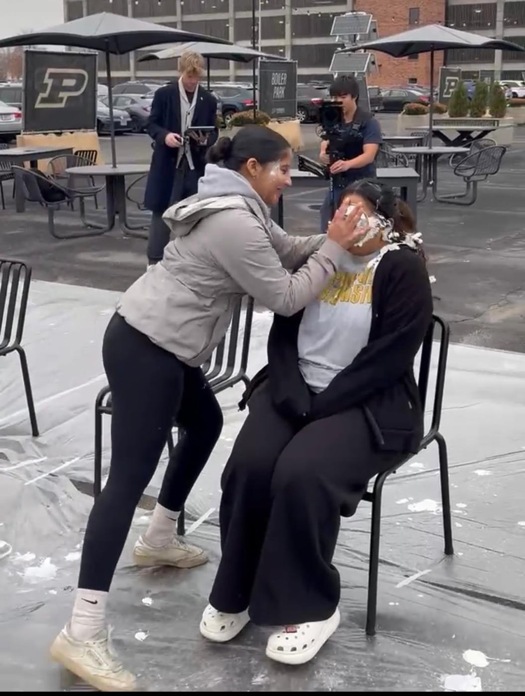 The pie-an-officer event at the CSWN Thanksgiving social